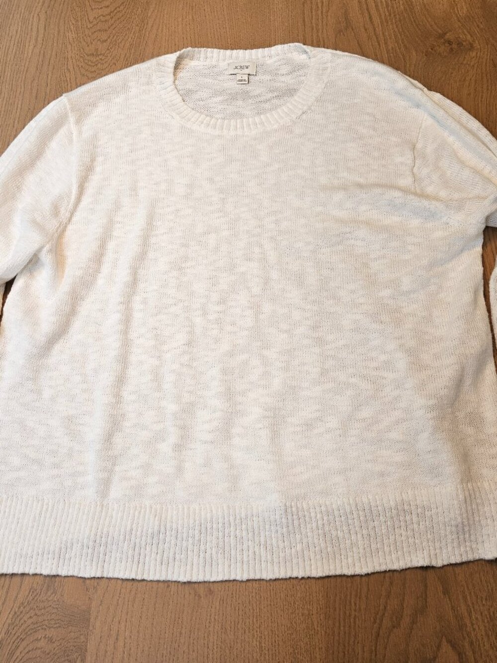 J.Crew Open Knit Sweater Cream Ivory Crewneck Cotton Lightweight Pullover Size L